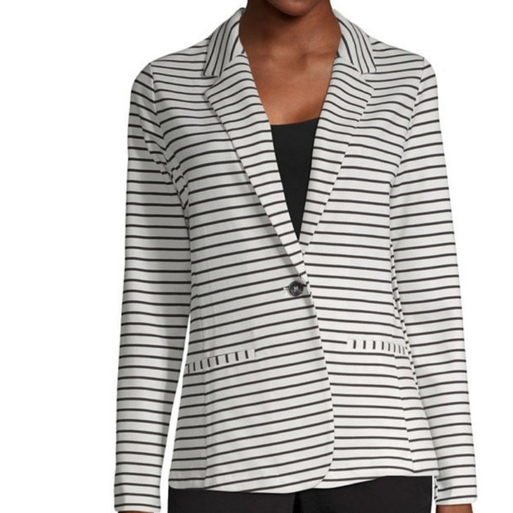 NWT Worthington Black and White Striped Blazer XL